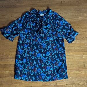 Ganni Black Dress with Blue and Red Floral Pattern- size 36